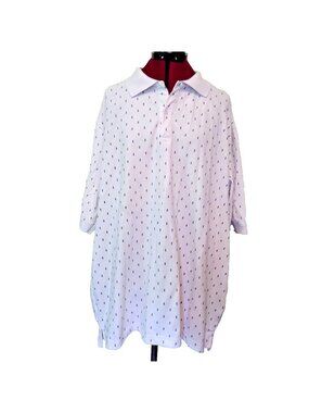 Linea Uomo Polo Shirt Mens 3XL White Pineapple Print Short Sleeve Side Split Top